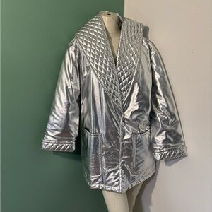 Vintage 1990’s Metallic Oversized Silver Quilted Women's Jacket